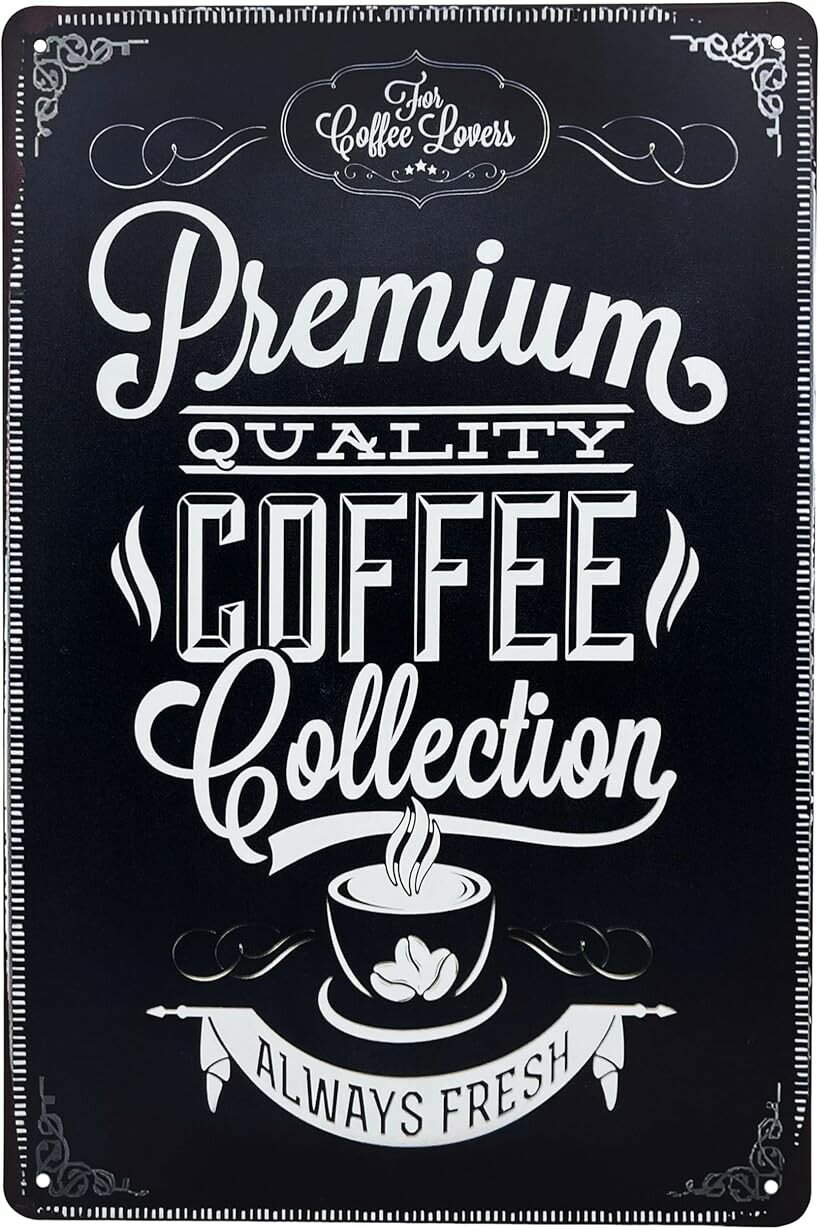 レトロ コーヒーショップ ブリキ看板 20x30cm カフェ 喫茶店 アンティーク雑貨 店内装飾 インテリア (ブラック)