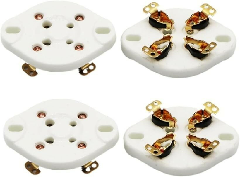 真空管 ソケット UX 4ピン ST管 アンプ セラミック プレート 2A3 300B 811 80 8AA 5Z3 ネジ穴有 金メッキ 4個 (4個セット)