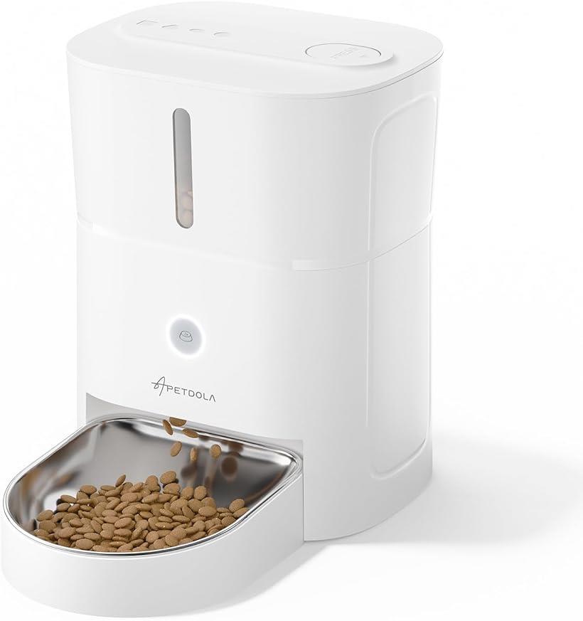 【楽天ランキング1位入賞】自動給餌器 アプリ操作 定時定量 1日6食 自動餌やり機 音声録音 3L容量 2WAY給電 ステンレス皿 WiFi式 スマホ遠隔操作 猫 中小型犬用 iOS Android対応 (ホワイト)