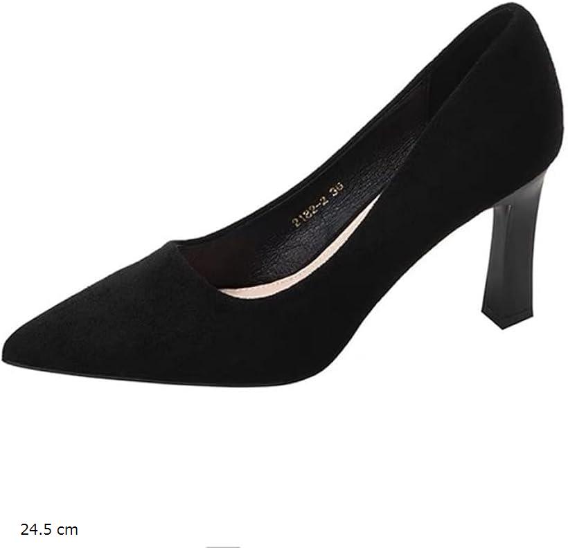 ハイヒール 5cm レディース ポインテッドトゥ 安定感のあるチャンキーヒール 痛くない 歩きやすい オフィスカジュアル 通勤 ビジネス 結婚式 フォーマル カジュアル兼用 (ブラック, 24.5 cm)(4)