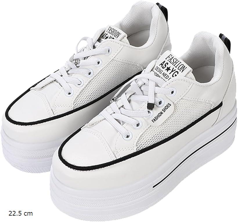 レディース スニーカー メッシュ 通気性 素材 レースアップ 厚底 軽量 ウォーキング アウトドア 美脚 おしゃれ 歩きやすい 通勤 通学 22.5 cm(ホワ...