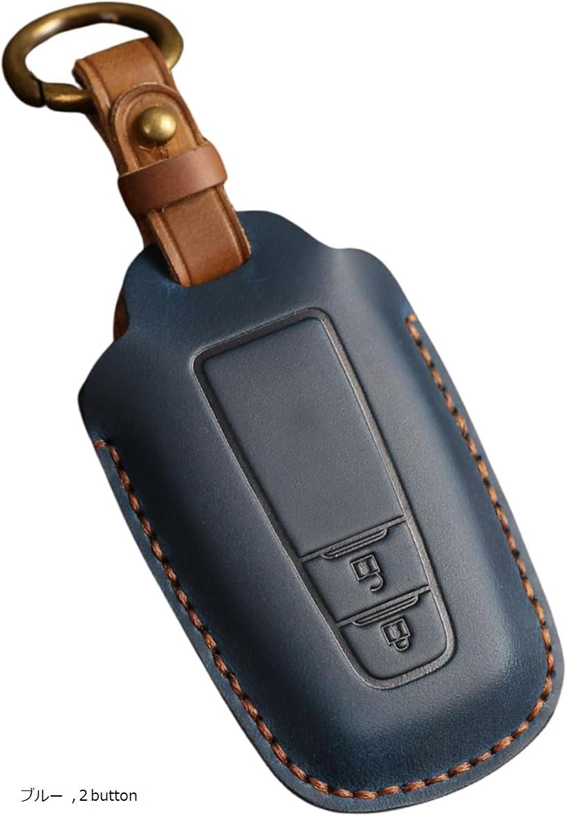 互換品 トヨタ 専用 キーケース キーカバー 本革 レザー 2button ブルー (ブルー)