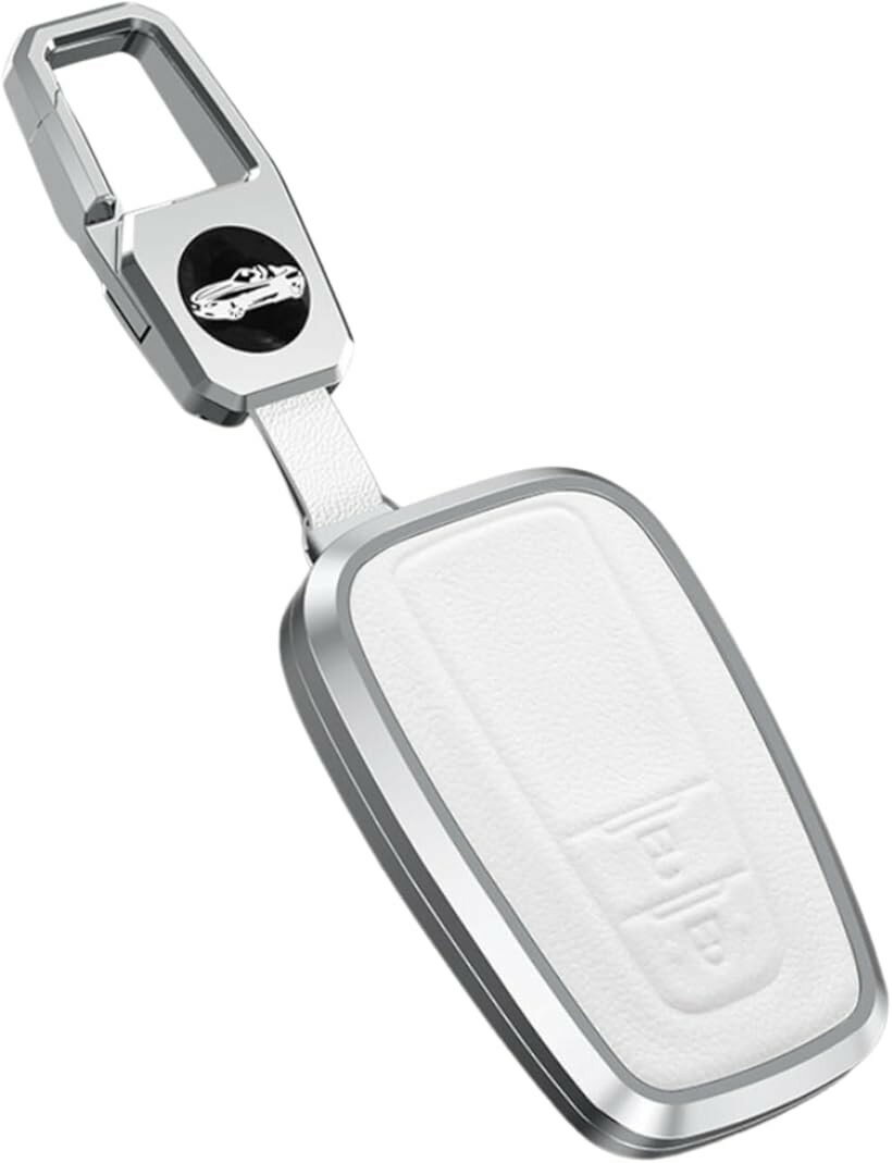 トヨタ用 2ボタン 3ボタン スマートキーケース キーカバー アルミ 本革 レザー クラウン プリウス CHR RAV4 プラド カムリ 86後期 2button WHITE (ホワイト)