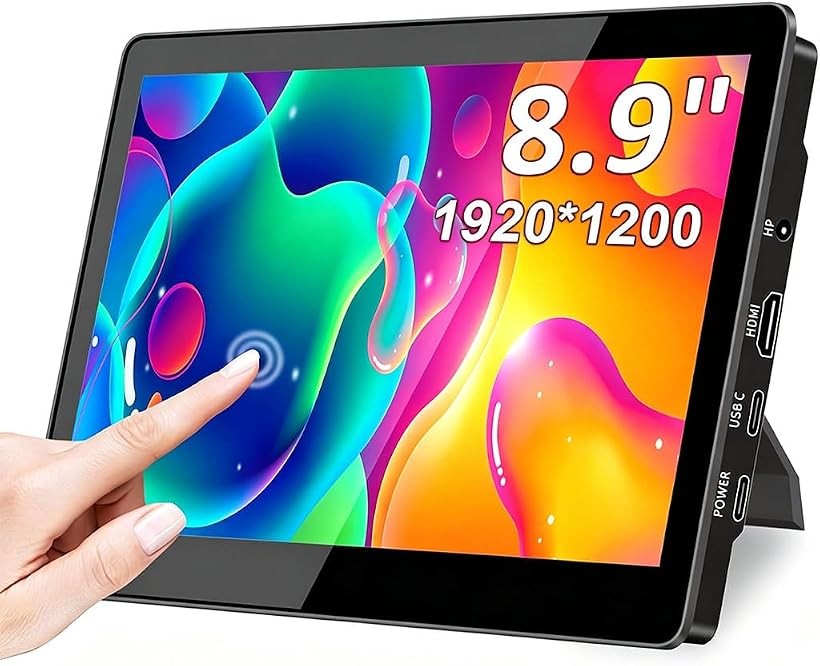 8.9 インチ タッチモバイルモニター IPS 1920x1200 450Nits VESA 対応 Type-C HDMI スピーカー内蔵 多機器対応 (ブラック, 8.9インチ)