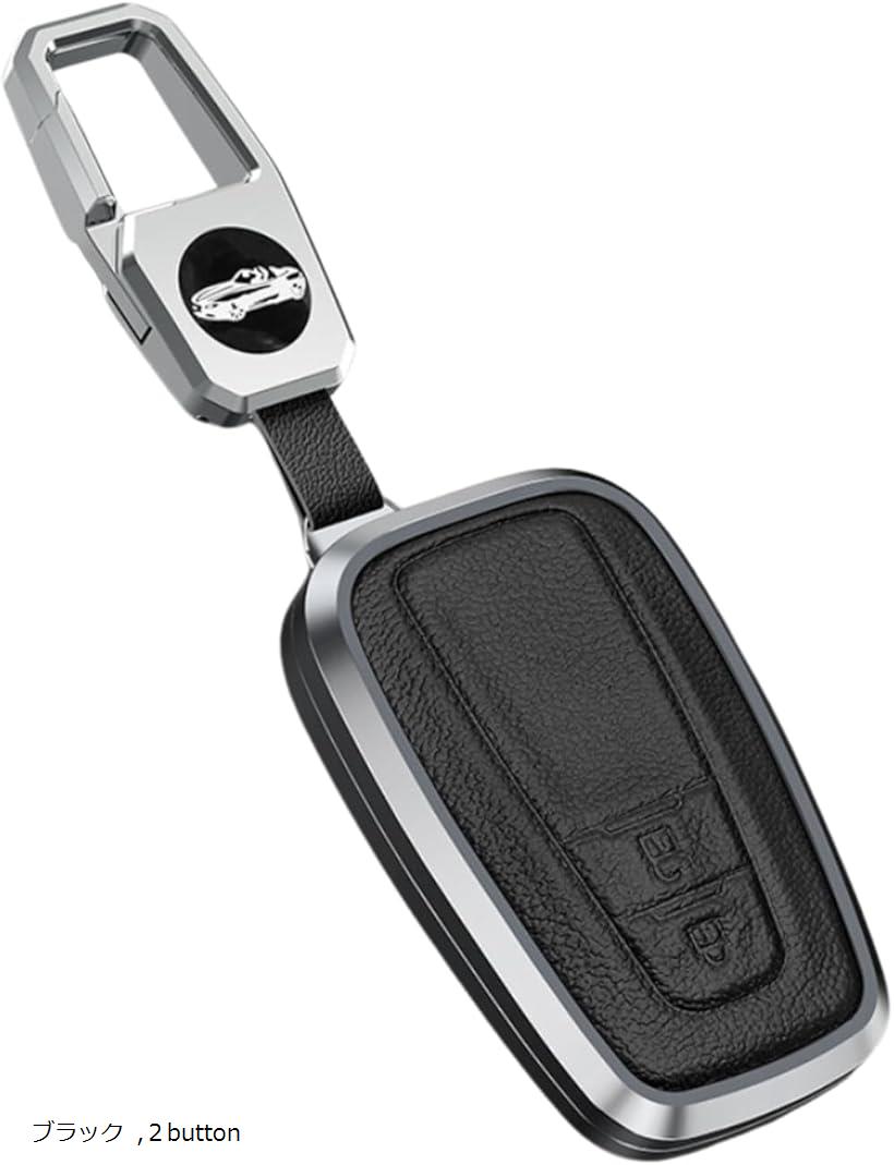 互換品 トヨタ用 2ボタン 3ボタン スマートキーケース キーカバー アルミ 本革 レザー クラウン プリウス CHR RAV4 プラド カムリ 86後期 2button ブラック (ブラック)