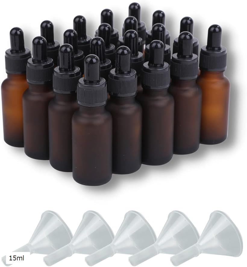 遮光瓶 スポイト付き 精油 アロマオイル 詰め替え 保存用 ガラス製 艶消しブラウン 漏斗付き 20本セッ..
