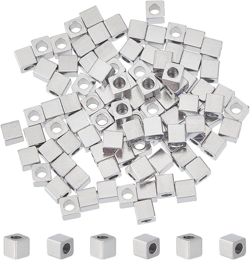 100個 キューブビーズ 3mm ステンレスビーズ スクエアビーズ スペーサービーズ メタルビーズ 金属ビーズ ビーズチャーム ブレスレットネックレス用 アクセサリーパーツ ジュエリー作り クラフト用品 手作り素材 DIY (S)