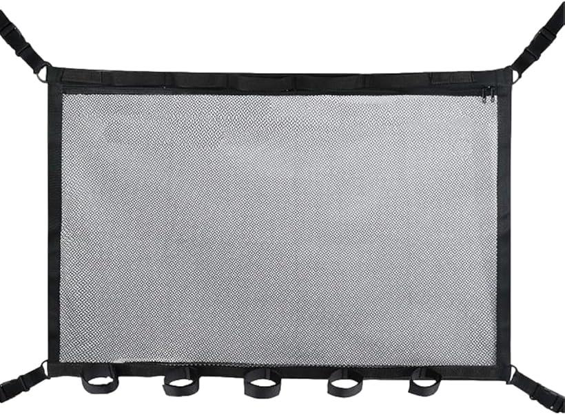 車内天井収納ネット 釣り竿収納 2層タイプ 80x55cm ブラック 調整可能