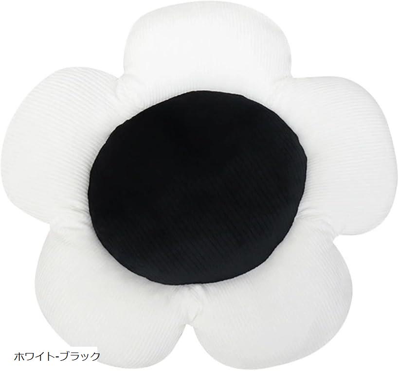 クッション 腰当て 車 お花 フラワー 腰痛 運転 サポート 腰痛対策 かわいい 柔らかい カー用品 便利グッズ 可愛い 車内 アクセサリー 装飾(ホワイト-ブラック, 50x50cm)