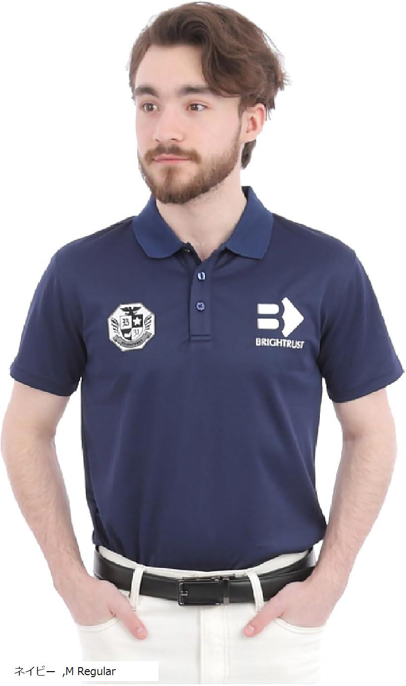 ポロシャツ メンズ ゴルフ ウエア 半袖 ポリエステル 速乾 通気性 ストレッチ ウェア 刺繍(ネイビー, M Regular)