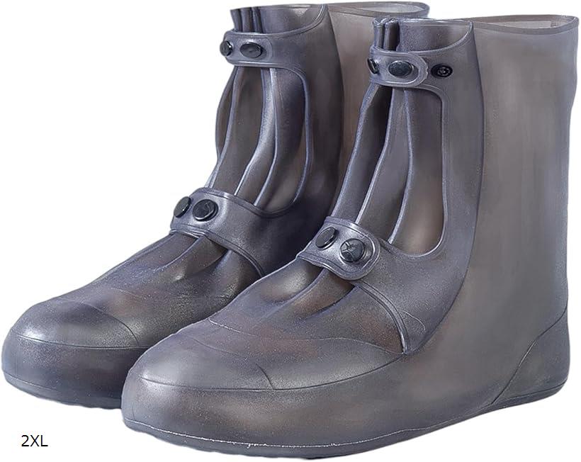 シューズカバー 防水 靴カバー レインシューズ 持ち運び コンパクト 雨対策 雨靴 保護 雪 汚れ ガード(クリアブラック, 2XL)