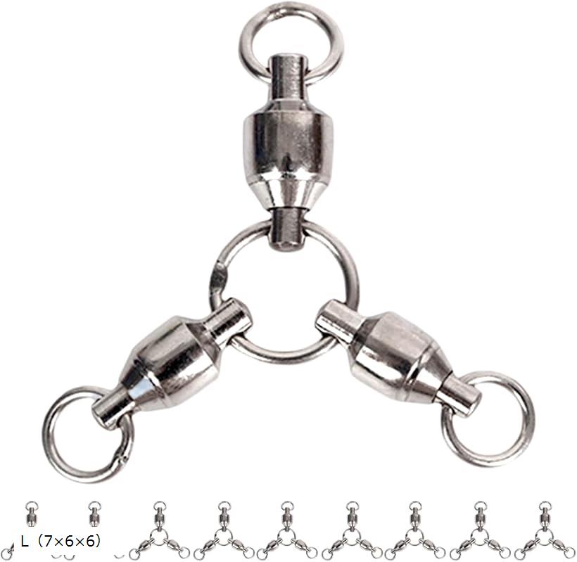 三又サルカン ボールベアリング 高回転 ステンレス製 スイベル 仕掛け 泳がせ釣り ぶっ込み釣り スナップ 10個セット 7x6x6(L（7x6x6）)