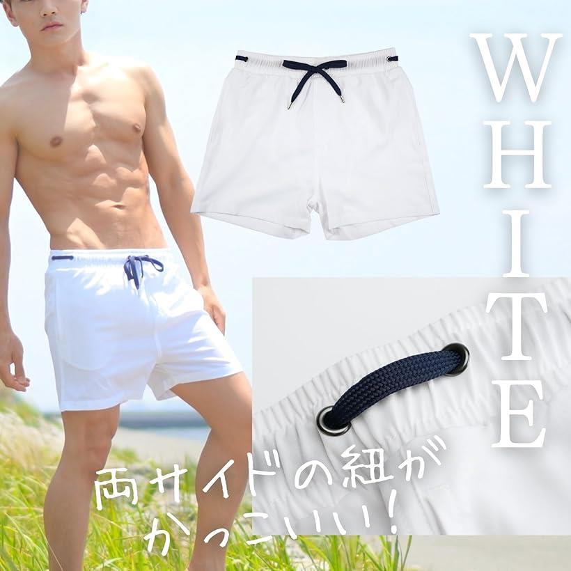 エピックボーレン メンズ 水着 サーフパンツ ショートパンツ 膝上 膝丈 海水パンツ 短パン 海水浴 四分丈 ショート丈 短め ハーフパンツ(ホワイト, XL)