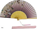 扇子 レディース 季節の花々 桜 桔梗 牡丹 蓮 扇子入れ 箱入り(紫桜, Free Size)