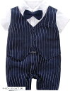 ベビー服 ベビーフォーマル 男の子 半袖 ロンパース 赤ちゃん 出産祝い お宮参り 100日祝い 結婚式 誕生日 記念撮影 ネイビー ストライプ 90cm(ネイビー ストライプ, 90)