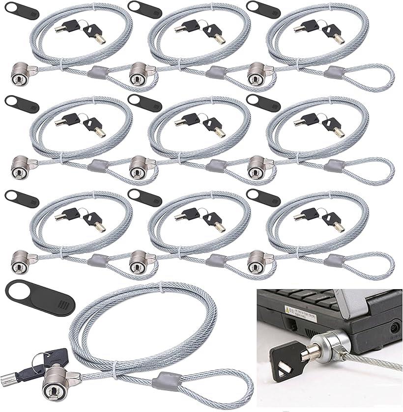 ノートパソコン用 ワイヤーロック セキュリティワイヤー 1.2m 10個セット スペアキー 付 webカメラシャッター 10個付き 簡単に切れない ノーマルスロットサイズ 対応