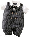 ベビー服 ベビーフォーマル 男の子 半袖 ロンパース ダークグレー ストライプ 90cm(ダークグレー ストライプ, 90)(4)