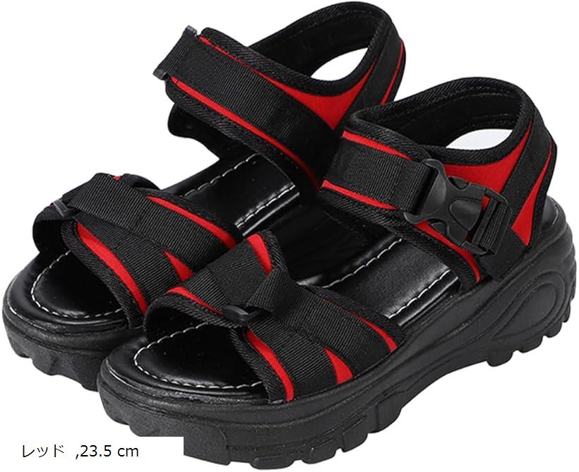 レディース 厚底 スポーツ サンダル アウトドア 疲れにくい 7cm 大きめサイズ おしゃれ フラット (レッ..