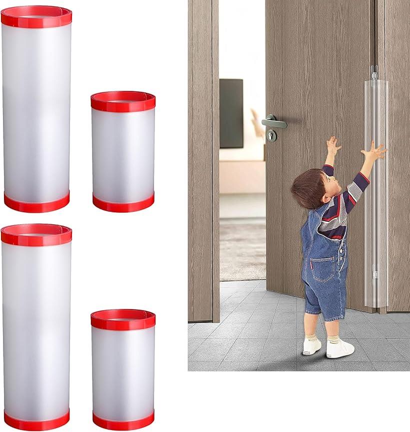 ドア 指はさみ 防止 隙間カバー 4枚セット ドア2枚分 ドア内側用・外側用 赤ちゃん 幼児 子供 安全グッズ(艶消しクリアホワイト)