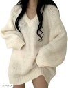 セーター ニット あったか Vネック 長袖 ロング スリーブ ミニ ワンピース セクシー ゆったり かわいい レディース 秋 冬(ホワイト, M)