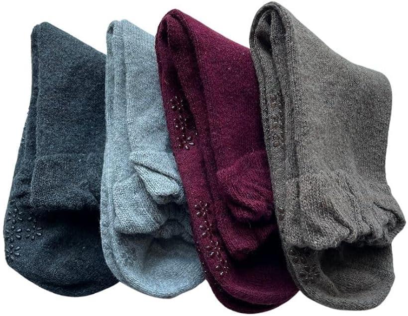 ソックス レディース 滑り止め付き 秋 冬 あったか 靴下 暖かい 毛混 口ゴムゆったり 4足組 色お任せ E25 (マルチカラー, 22.0-24.0 cm)