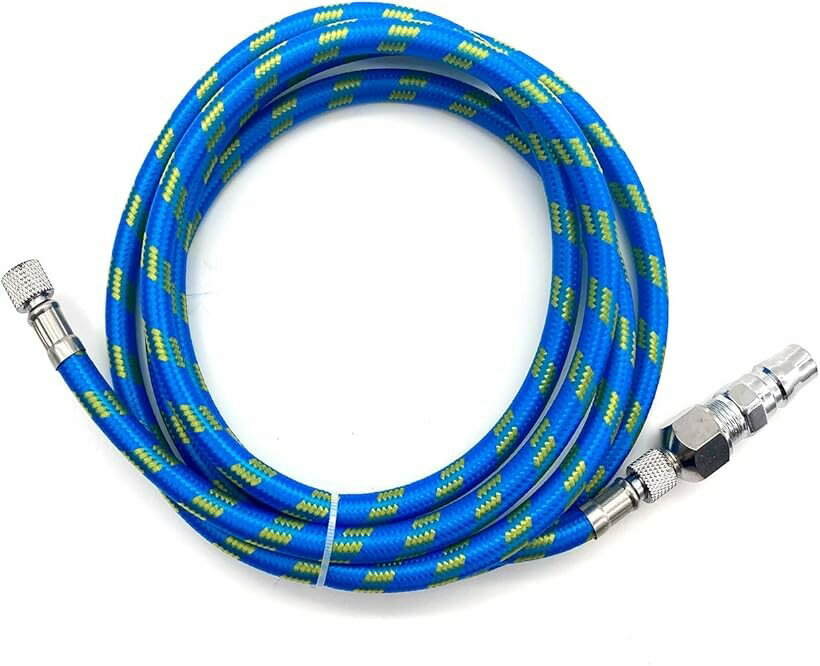 エアブラシ ホース 1.8m ブレードホース 1/8 1/4 フィッティング ジョイント付き 3点セット (ブルー, 1..