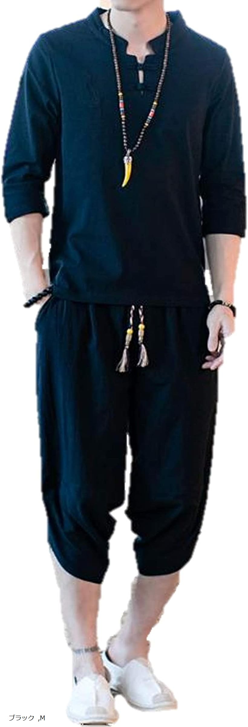 ケースタイル アップ甚平 メンズ 半袖 セットアップ ブラック M (ブラック, M)