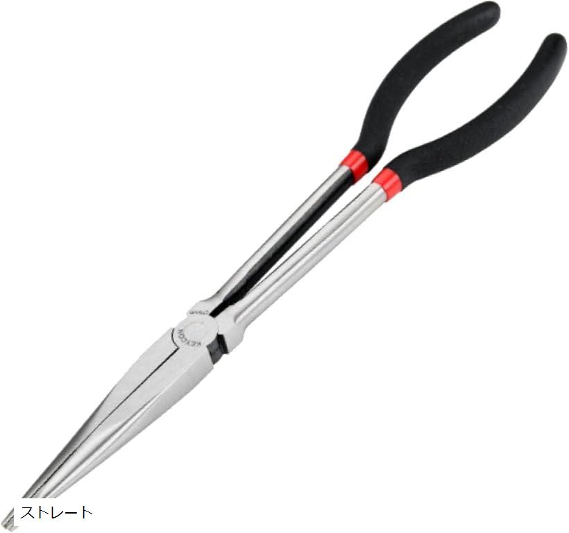 ラジオペンチ ロング 先細 長い 先長 スリム 工具 滑り止め加工 車 ストレート (Silver)