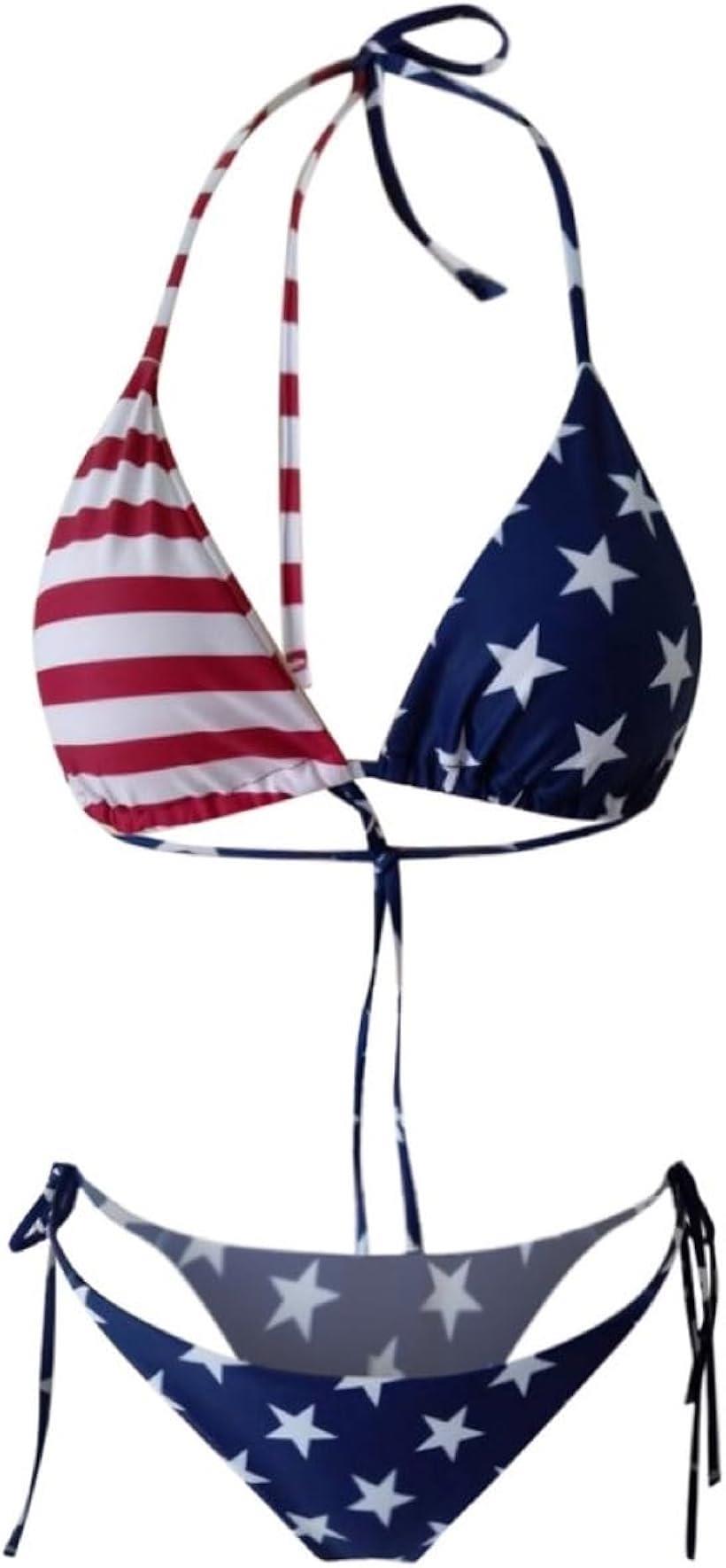 ぴゅありぼん 星条旗柄 ブラジリアン ビキニ 水着 三角ビキニ レディース水着 M A (A, M)