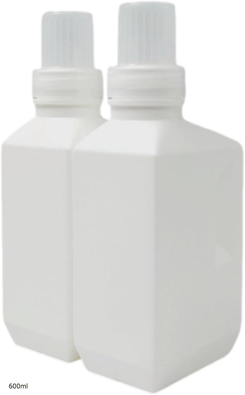 洗濯洗剤 詰め替えボトル ランドリーボトル 液体洗剤 柔軟剤 収納 2本セット ホワイト 600ml (600ml)
