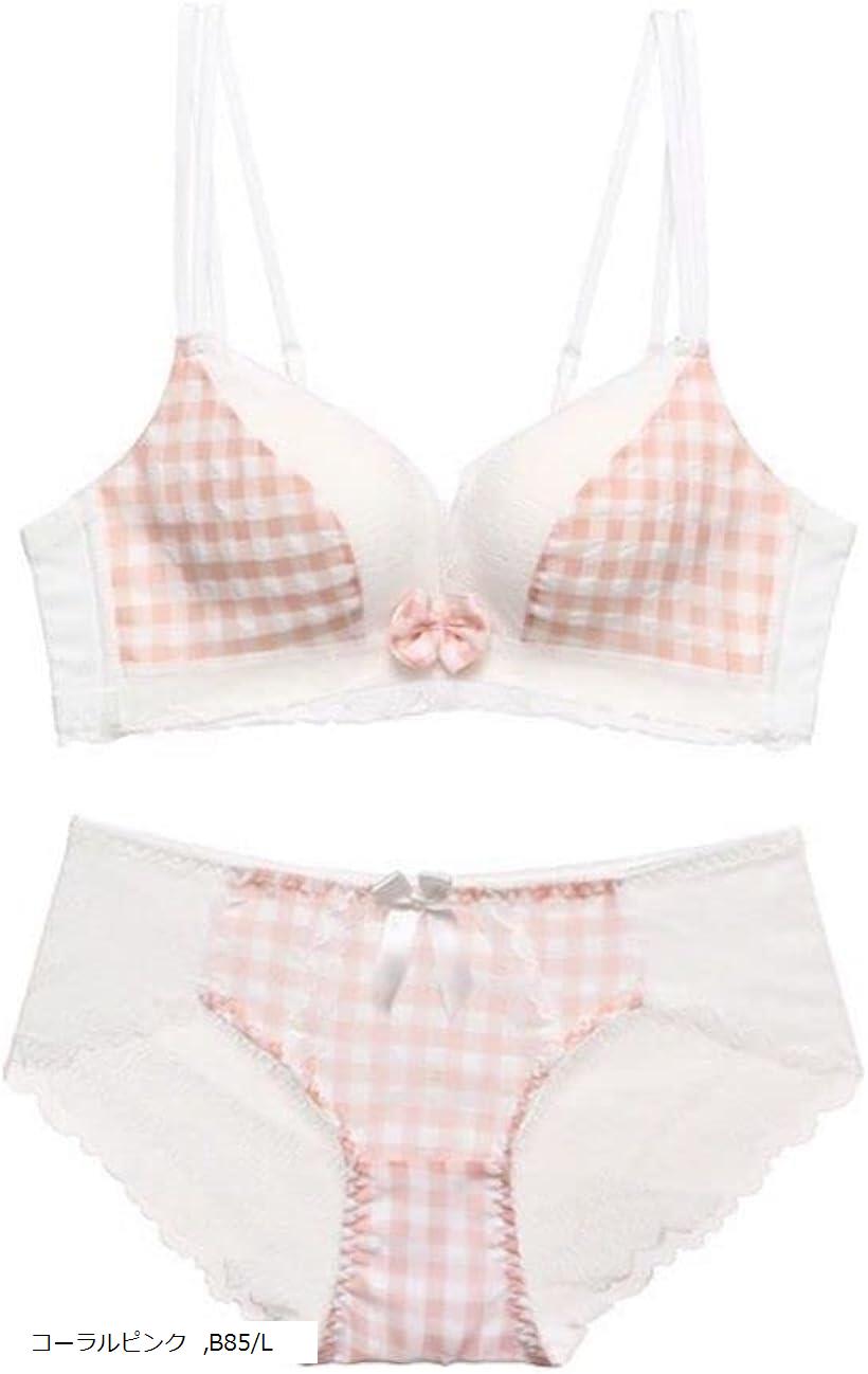 プレミアム レース チェック柄 ブラジャー(コーラルピンク, B85/L)