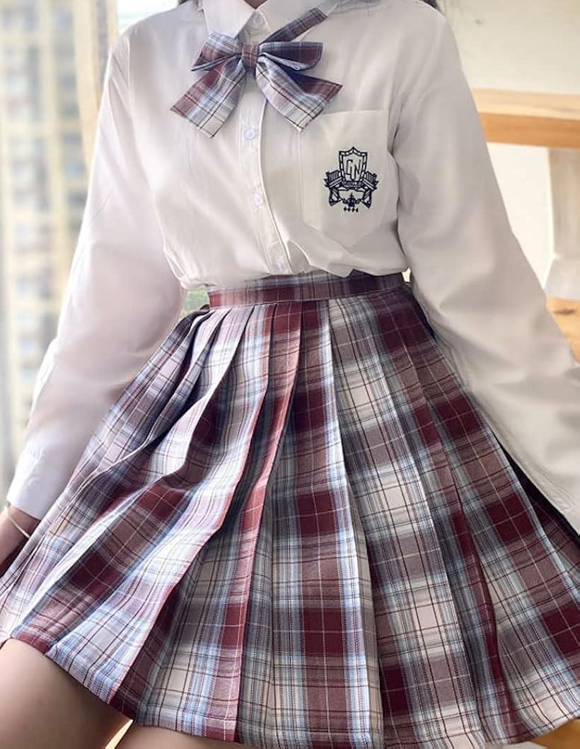 リボン スカートセット コスプレ 4XL エンジ・水色チェック (エンジ・水色チェック, 4XL)