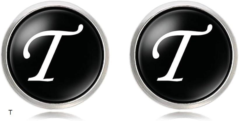 マローサム イニシャルカフス カフスボタン 英字 アルファベット スーツ フォーマル T (ブラック)