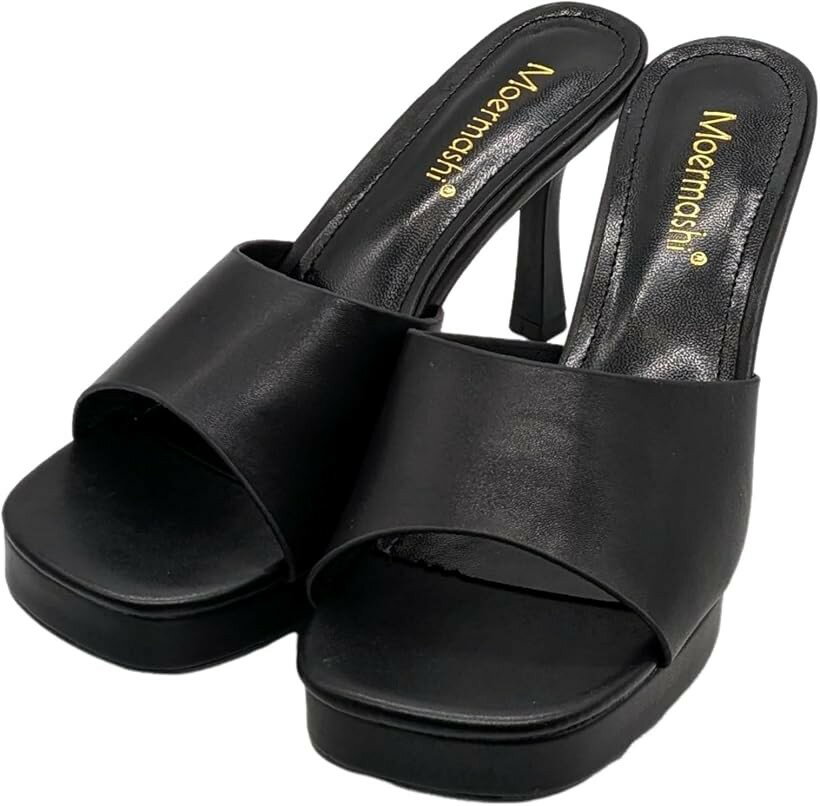 厚底ミュールサンダル レディース ピンヒール 8.5cm 黒 厚底サンダル かかとなし ブラック 24.5 (ブラック, 24.5 cm)