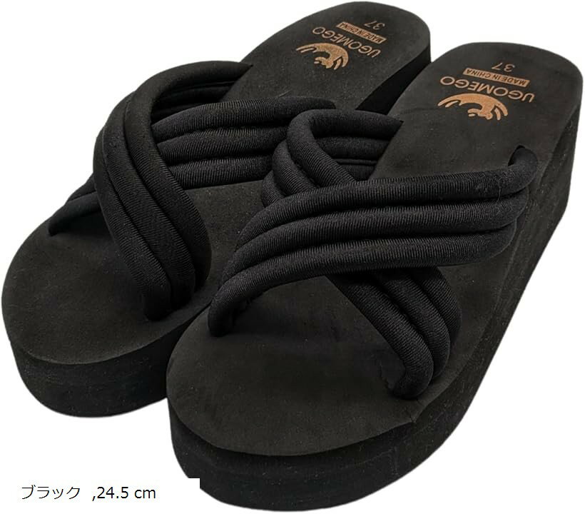 厚底サンダル レディース eva 黒 軽量 厚底ミュール ウエッジソール 5.5cmヒール ブラック 24.5 (ブラック, 24.5 cm)
