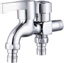 HOTQ 二股蛇口 二口横水栓 双口水栓 ワンタッチ 洗濯機 ホース の付け替え不要 水道 分岐 屋外 切り替え 継手(银)