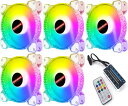クリスタル PCケースファン5枚セット 120mm LED ARGB 6pin ファンハブ コントローラー付き リモコン 色変更可能 ファン回転速度変更可能(2)