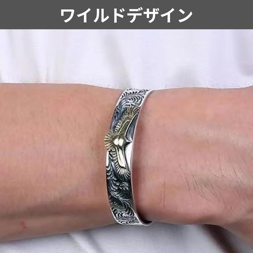 ブレスレット インディアン アメリカン イーグル シルバー メンズ アクセサリー 唐草 バングル アンティーク ビンテージ バイク 合金(シルバー)