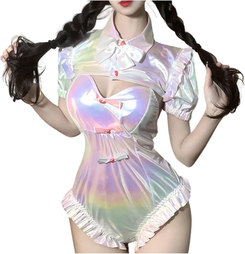 ゲームアニメ風 メイド服 コスチューム 光沢 セクシー 二次元萌え ロリータ パーティー イベント フリーサイズ