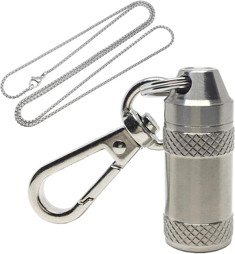 薬ケース チタン製 サプリメントケース 携帯用 ピルケース おしゃれ 防水 カラビナ チェーン付き (1個 (x 1))