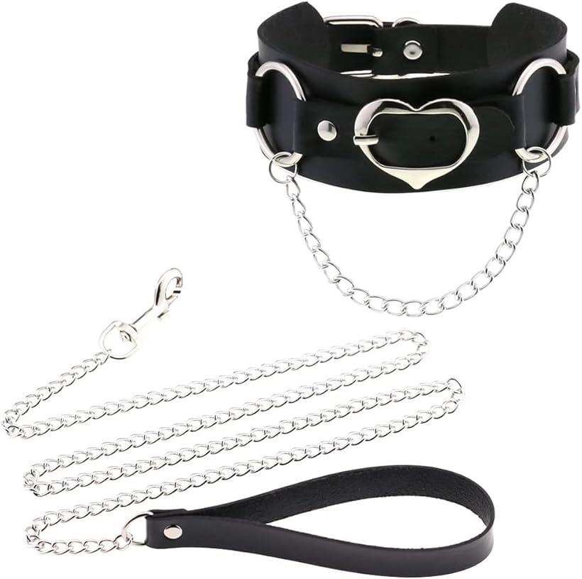 チョーカー ハート ベルト バックル リング コスプレ コスチューム 黒 おしゃれ 可愛い 地雷系 (ブラックシルバー)