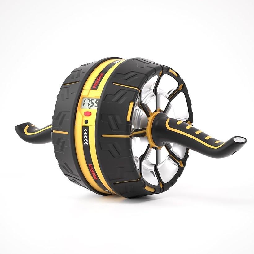 腹筋ローラー 静音 アブローラー アブホイール 筋トレ エクササイズローラー 筋肉ローラー(グレー イエロー)