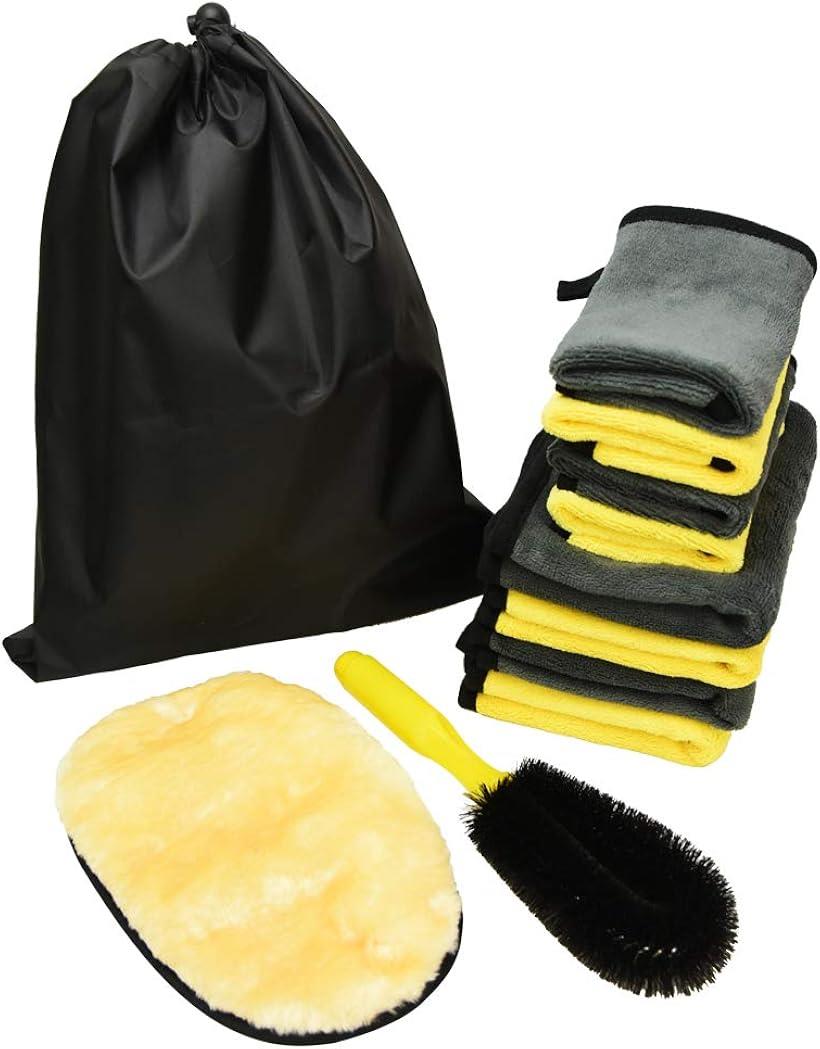 AINetJP お掃除パーフェクトセット クロス ブラシ ムートンスポンジ 収納袋 洗車 キッチン 多用途
