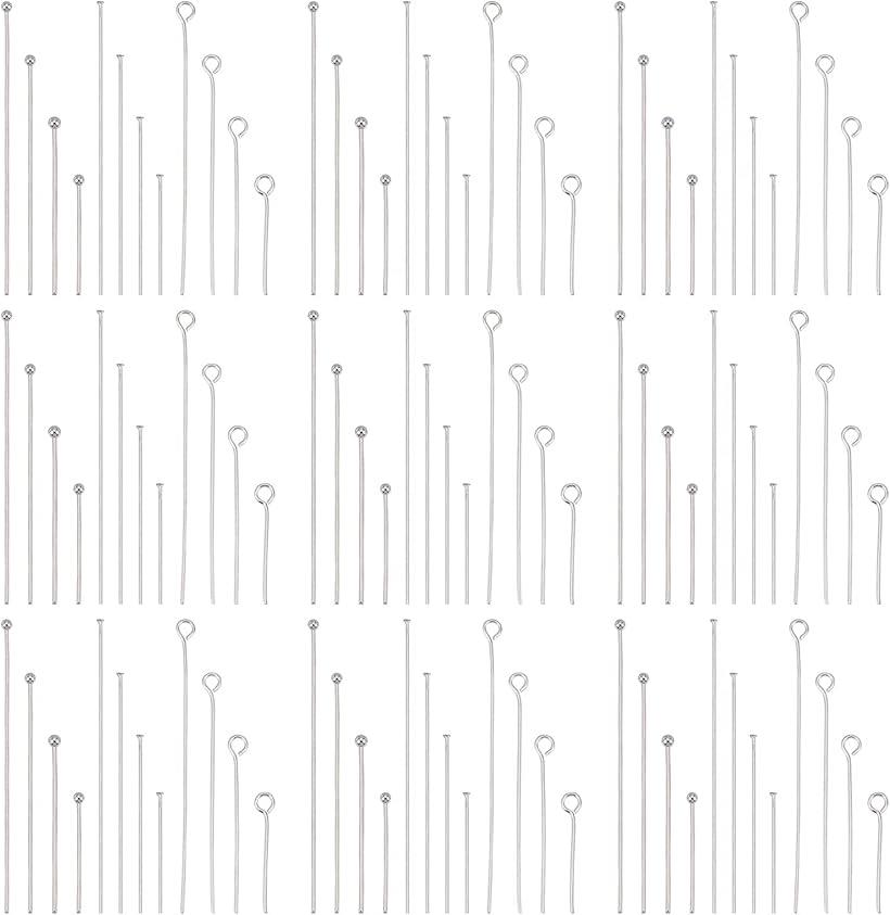 丸ピン Tピン 9ピン シルバー 約1200本 アクセサリーパーツ 3種類 4サイズ 304ステンレス鋼 (シルバー)