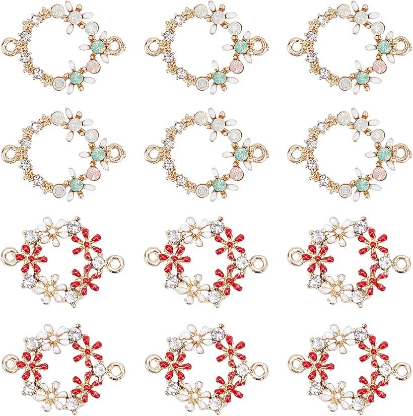 PH Pandahall 花のチャーム 2種類 フラワーエナメルリンクコネクターチャーム