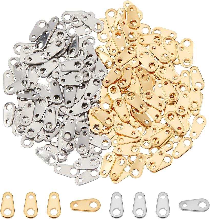 約200個 2色 8mm ステンレス チャーム ドロップ チェーンコネクター チェーンタブ 304ステンレス鋼
