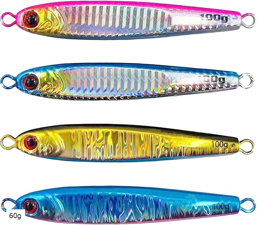 メタルジグ ルアー 疑似餌 4個セット アオモノ ジギング ライトジギング オフショアジギング(ブルー、ピンク、ゴールド、ブルーピンク, 60g)