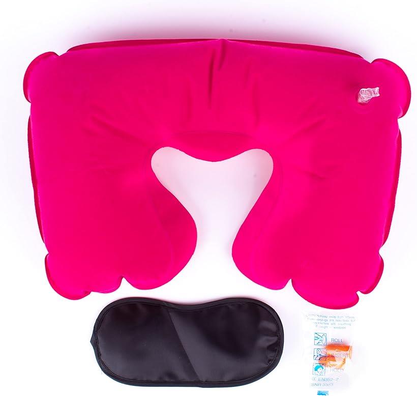U字型のインフレータブル枕 6色セット・アイマスク・耳栓セット 旅行 仮眠