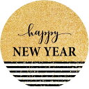 業務用 HAPPY NEW YEAR シール 3.8cm 約 500シール 金粉 + 黒白ストライプ E737