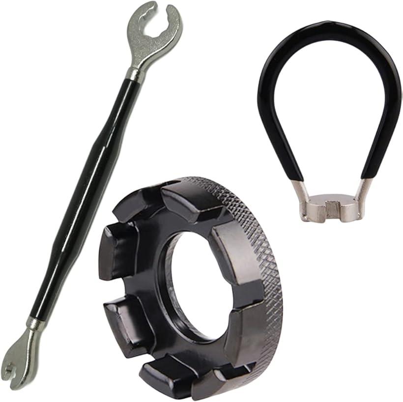 スポークレンチ ニップル回し リムレンチ 3点セット マルチ ホイール スパナ ツール アジャスター 自転車 (ブラック)